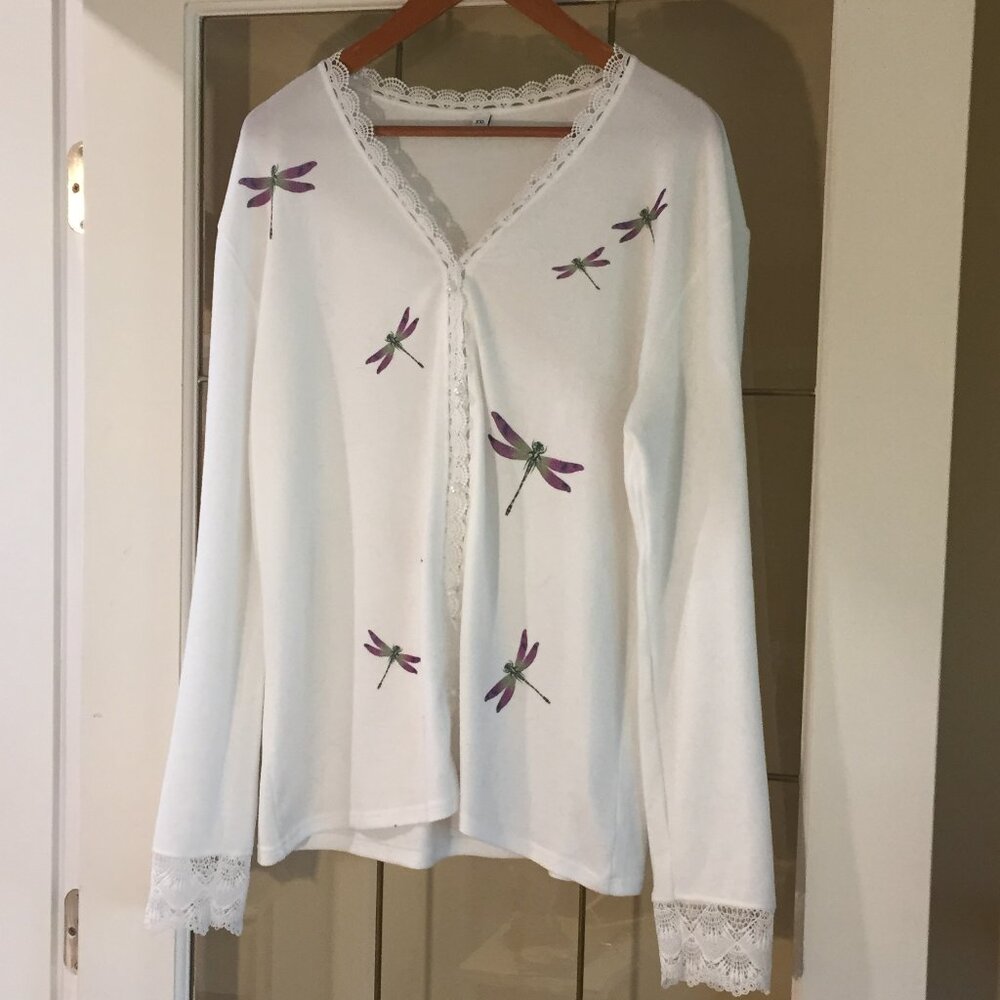 Dragonfly Print Long Sleeve Lightweight Sweater